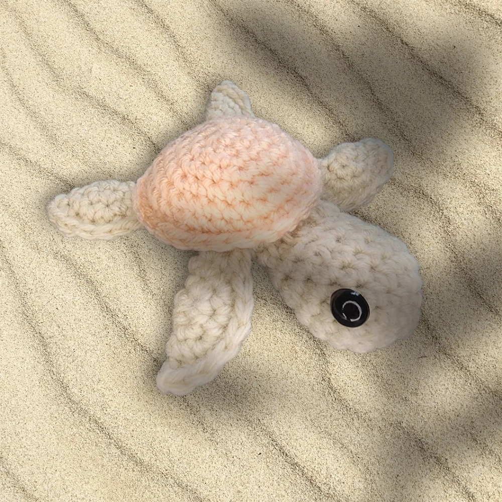 Crochet plush turtle, beige/pink